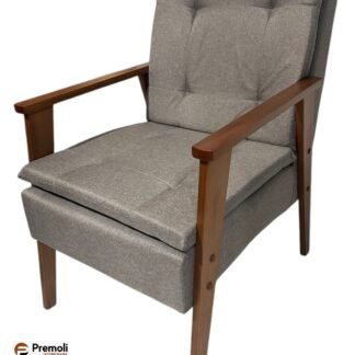 Luxuosa Poltrona 174 AZ Decorativa de 1 Lugar Cor Marrom Claro Tecido Linho Pés Em Madeira