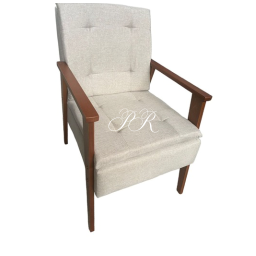 Luxuosa Poltrona AZ Decorativa  Cor 167 Tecido Linho Bege  Pés Em Madeira