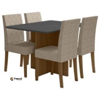 Mesa Helo 120X90  C/Vidro 04 Cadeira Carvalho/Grafit/Bege  Poliman Imagens Ilustrativas