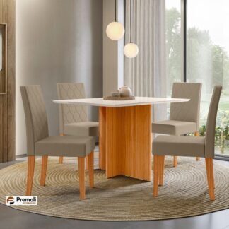Mesa Helo Nova 120X90 C/Vidro 04 Cadeira  freijo Off / Bege Poliman Imagens Ilustrativas