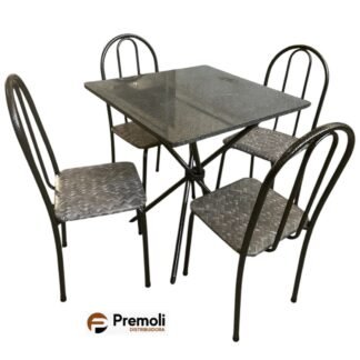 Mesa Tubular 048  Prata 70x70cm Granito Topázio 4 Cad Ane B Cinza/Sisal/Prata Pode haver variações de cor Estampas