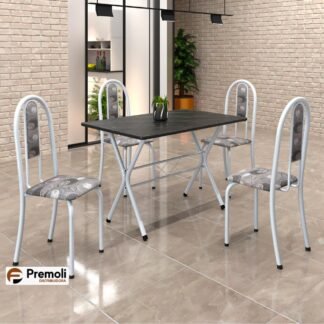 Mesa Tubular 061 Branca 120X75cm Pedra Escura Ocre C/4 Cadeiras Ane A/  Pode haver variações de cor Estampas