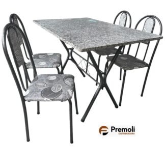 Mesa Tubular 061 Prata 120X75cm Pedra Ocre C/4 Cadeiras Ane A/ Prata Pode haver variações de cor Estampas