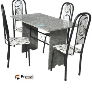 Mesa Tubular 070  04 Cadeiras Lavínea cor preta  120x75cm C/Tampo E pés Em granito