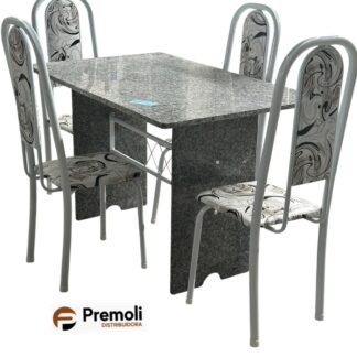 Mesa Tubular 070 04 Cadeiras Lavínea cor branca 120x75cm  C/Tampo E pés Em granito
