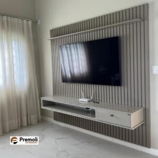 Painel Ripado Detroit A 220 X L 230 Tv 75  Cor Off White Glanduia  Tebarrot