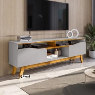 Rack Ilha bela Largura:180 Cor Off White/Cinamomo 65 Polegadas 2 Portas Pés madeira Bechara