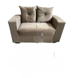 Sofa Pop Bela 2 Lugares Veludo Cor Bege Escuro– almofadas soltas Pés em Madeira