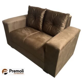 Sofa Pop Bela 2 Lugares Veludo Cor Caramelo Almofadas soltas Pés em Madeira Variação de tonalidade