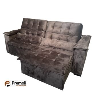 Sofa Premoli 2.30 Retrátil E Reclinàvel C/ Pillow Top Braço Fibra Cor Marrom