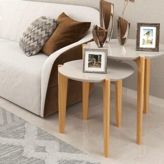 CONJUNTO  MESA LATERAL  FLORIDA  COR OFF WHITE /FREIJO PÈS EM MADEIRA