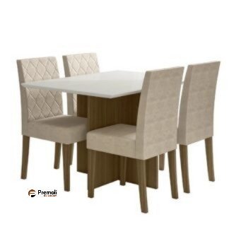 Mesa  Helo 120X90  C/Vidro 04 Cadeira Carvalho Off / Bege  Poliman Imagens Ilustrativas