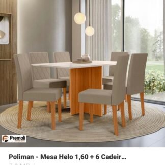 Mesa Helo Nova 160X90 C/Vidro 06 Cadeira Freijo Off / Bege  Poliman Imagens Ilustrativas