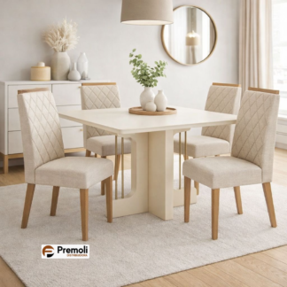 Mesa Jantar Mavi 1.20 C VIDRO 4 CAD. BELLA LINHO Bege – HENN