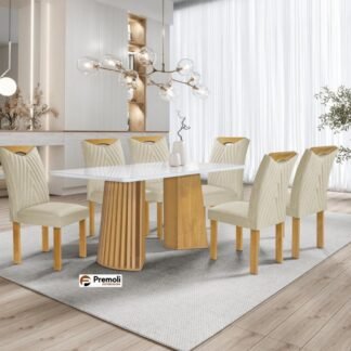 Mesa Nevada 170×90 C/6 Cadeiras Nevada Cor Freijo/Off  Cel moveis