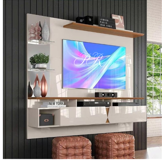 Painel Intense Tv 55  cor: Off White / Damasco  LUKALIAM