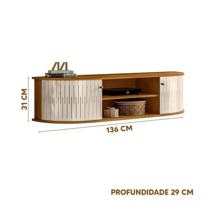 RACK SUSPENSO  MODENA TV ATE 60  POLEGADAS    NATURALE FODSCO /OFF WHITE  MADETEC