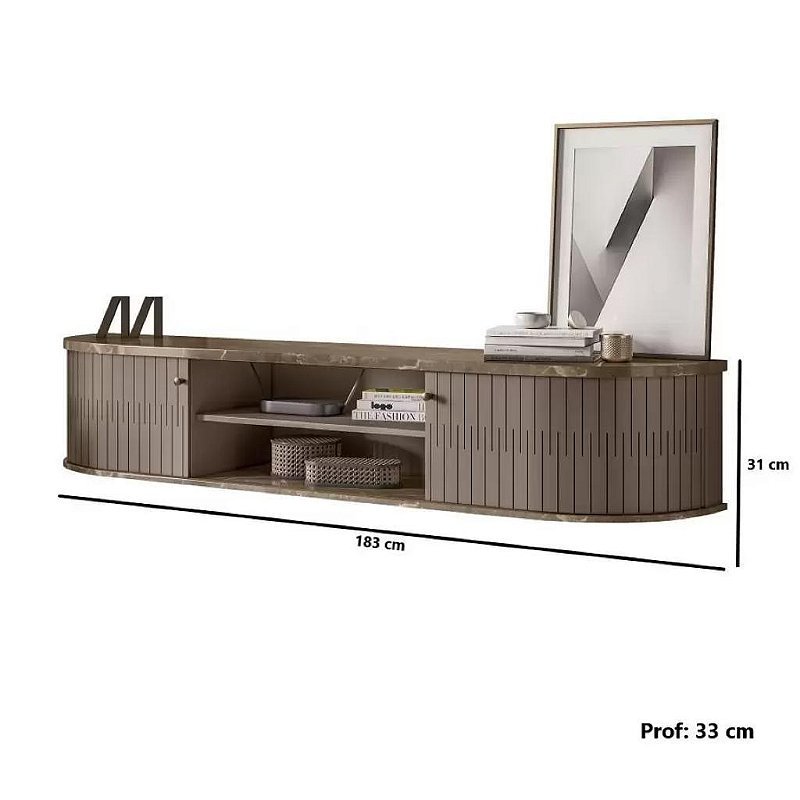 RACK SUSPENSO ALGARVE   TV ATE 75  POLEGADAS   COR IMPERIAL SERPIA  MADETEC